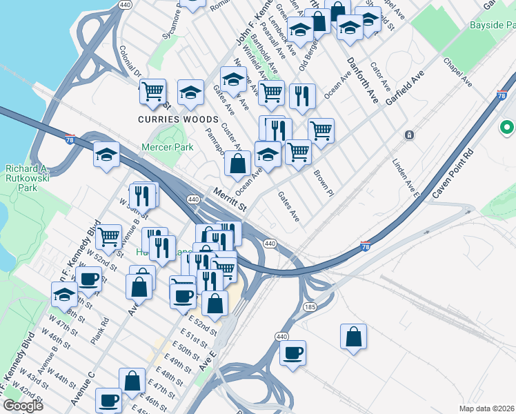 map of restaurants, bars, coffee shops, grocery stores, and more near 92 Garfield Avenue in Jersey City