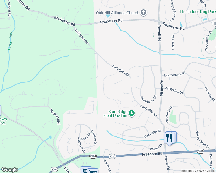 map of restaurants, bars, coffee shops, grocery stores, and more near 204 Brookside Drive in Cranberry Township