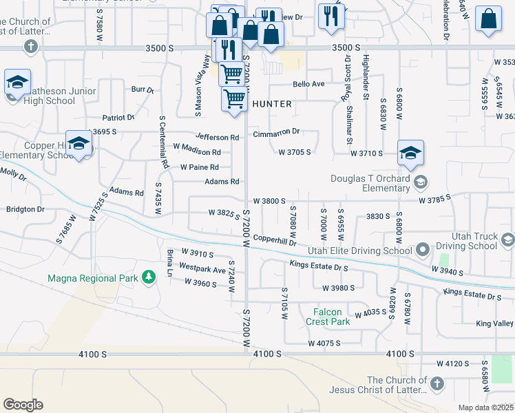 map of restaurants, bars, coffee shops, grocery stores, and more near 3810 South 7160 West in Salt Lake City