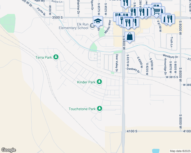 map of restaurants, bars, coffee shops, grocery stores, and more near 3812 South Landmark Lane in Magna