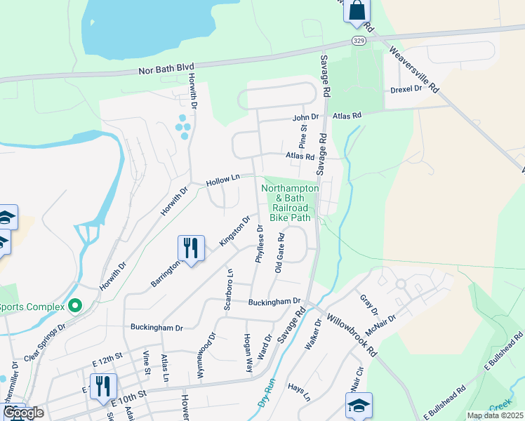 map of restaurants, bars, coffee shops, grocery stores, and more near 33 Phyllese Drive in Northampton