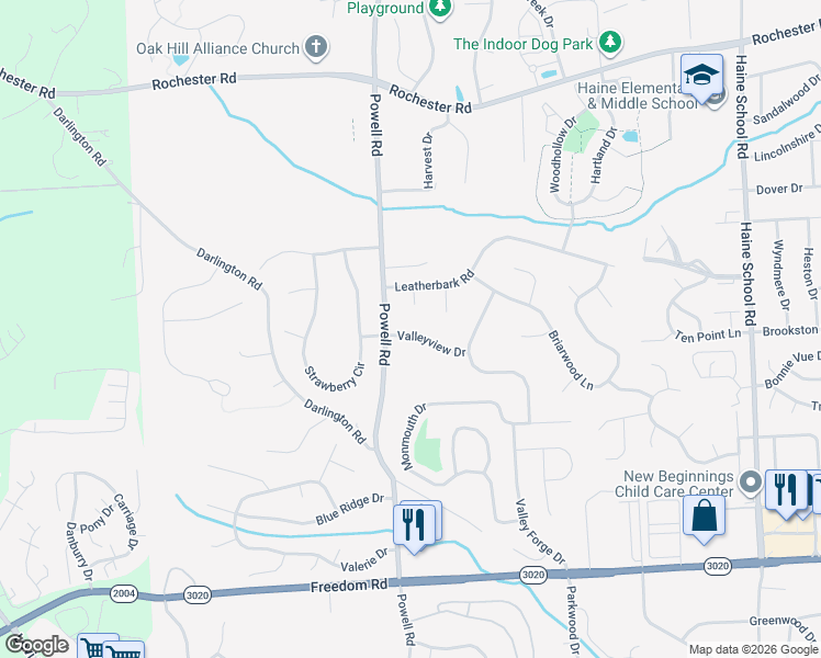map of restaurants, bars, coffee shops, grocery stores, and more near 105 Valleyview Drive in Cranberry Township