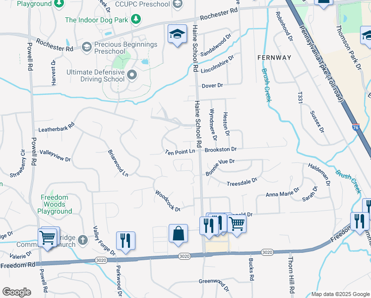 map of restaurants, bars, coffee shops, grocery stores, and more near 520 Ten Point Lane in Cranberry Township