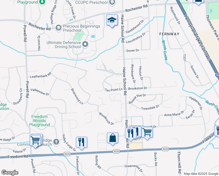 map of restaurants, bars, coffee shops, grocery stores, and more near 320 Fawn Trail in Cranberry Township