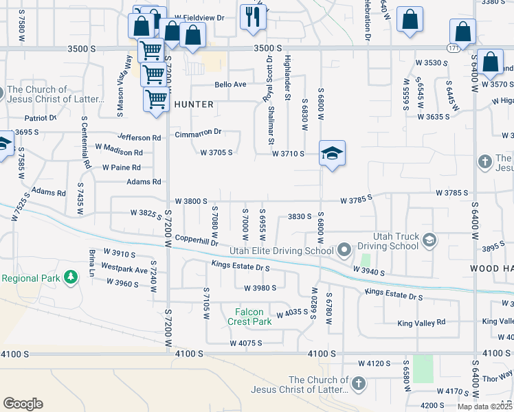 map of restaurants, bars, coffee shops, grocery stores, and more near 6965 West 3800 South in West Valley City