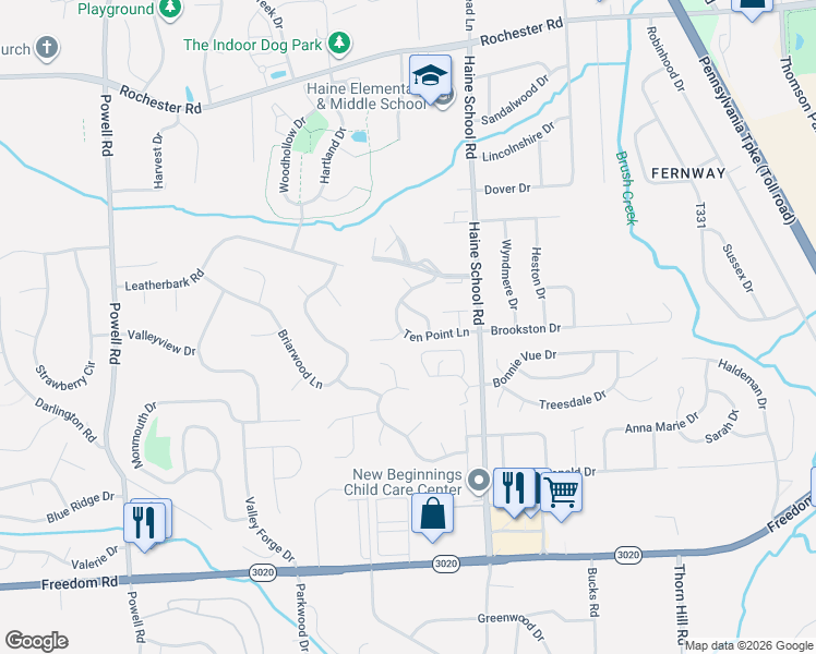 map of restaurants, bars, coffee shops, grocery stores, and more near 552 Ten Point Lane in Cranberry Township