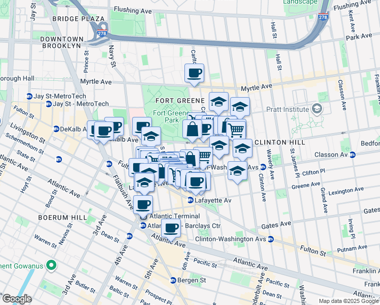 map of restaurants, bars, coffee shops, grocery stores, and more near in Brooklyn