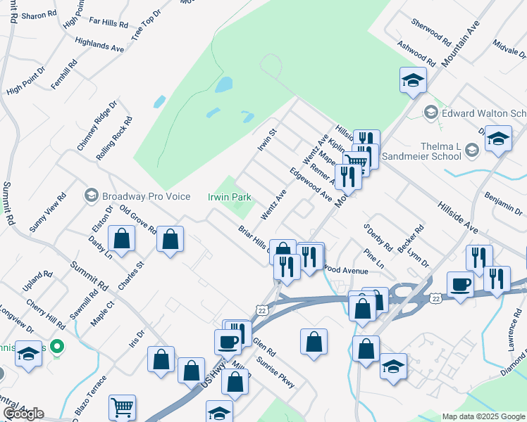 map of restaurants, bars, coffee shops, grocery stores, and more near 150 Wentz Avenue in Springfield