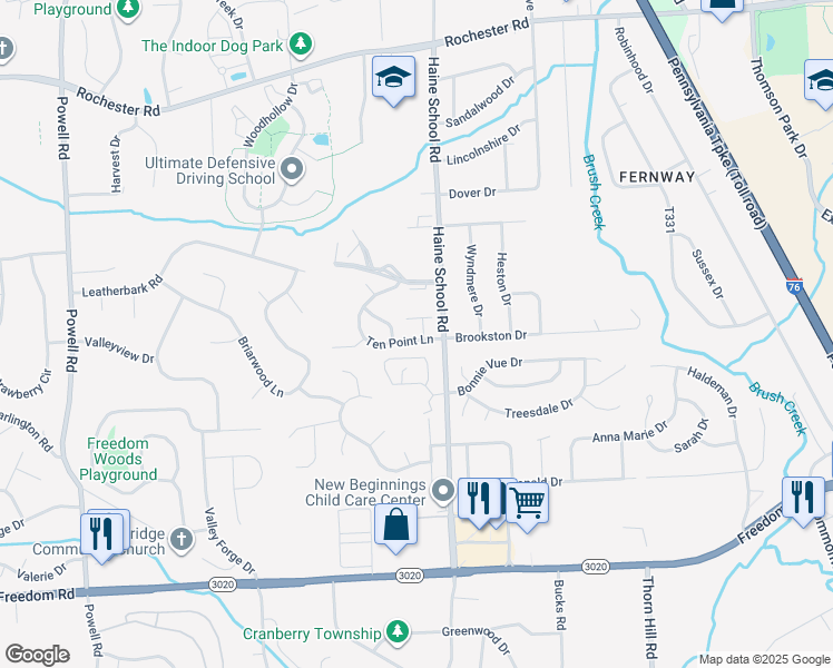 map of restaurants, bars, coffee shops, grocery stores, and more near 516 Ten Point Lane in Cranberry Township
