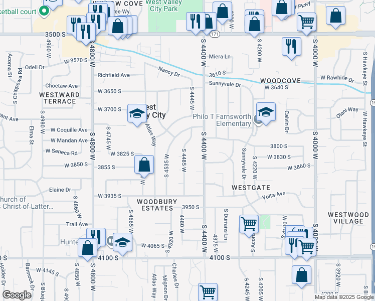 map of restaurants, bars, coffee shops, grocery stores, and more near 3795 South 4485 West in West Valley City