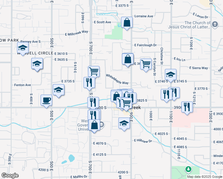 map of restaurants, bars, coffee shops, grocery stores, and more near 800 East 3785 South in Millcreek
