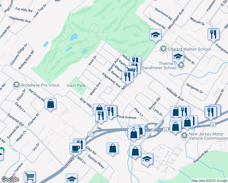 map of restaurants, bars, coffee shops, grocery stores, and more near 26 Winfield Way in Springfield