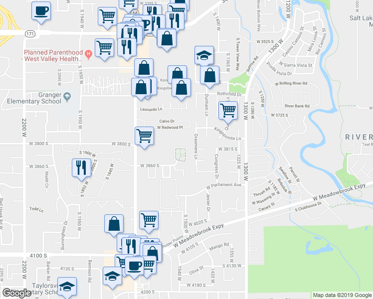 map of restaurants, bars, coffee shops, grocery stores, and more near 3809 Clare Drive in West Valley City