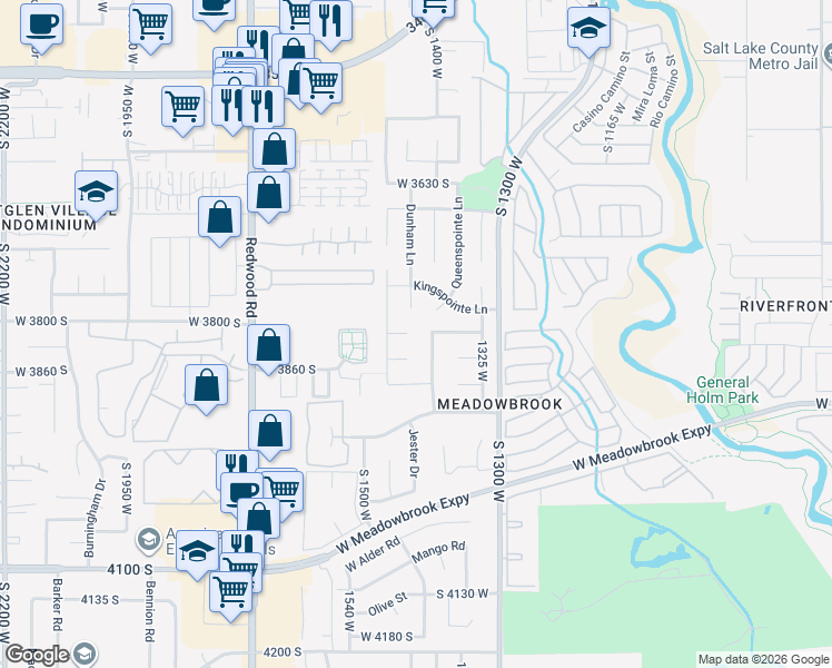 map of restaurants, bars, coffee shops, grocery stores, and more near 1447 Debenham Place in West Valley City