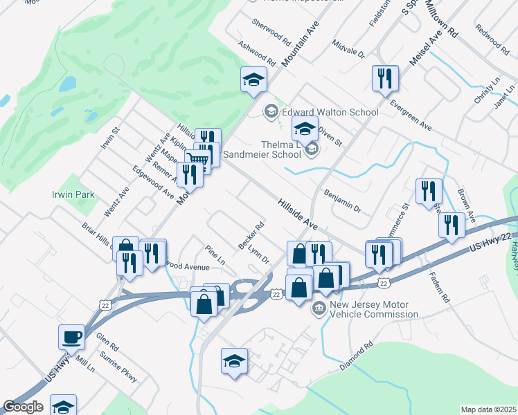 map of restaurants, bars, coffee shops, grocery stores, and more near 184 Lelak Avenue in Springfield