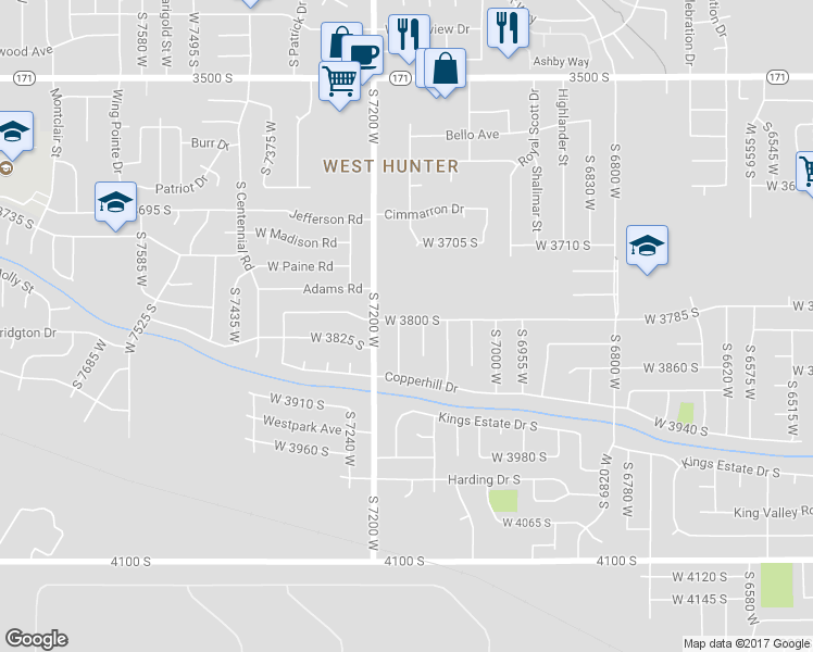 map of restaurants, bars, coffee shops, grocery stores, and more near 3809 S 7160 W in West Valley City