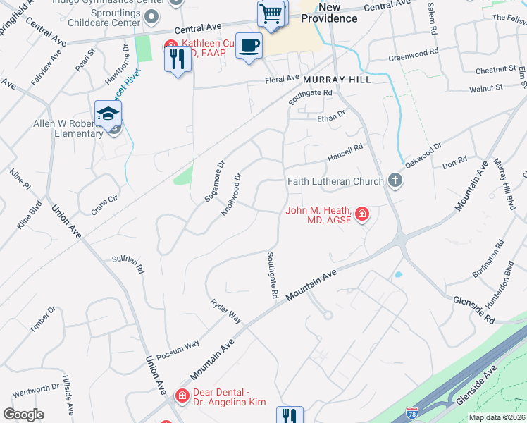 map of restaurants, bars, coffee shops, grocery stores, and more near 19 Hathaway Drive in New Providence