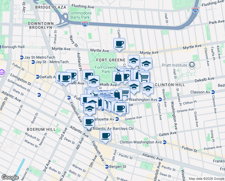 map of restaurants, bars, coffee shops, grocery stores, and more near in Brooklyn
