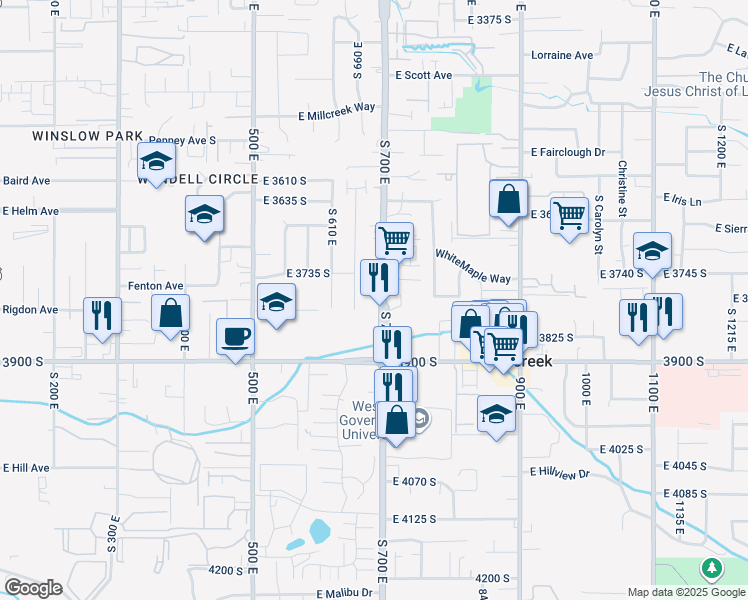map of restaurants, bars, coffee shops, grocery stores, and more near 3776 South 700 East in South Salt Lake