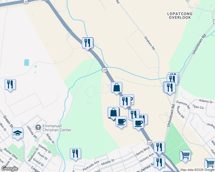 map of restaurants, bars, coffee shops, grocery stores, and more near 1000 Birch Lane in Phillipsburg