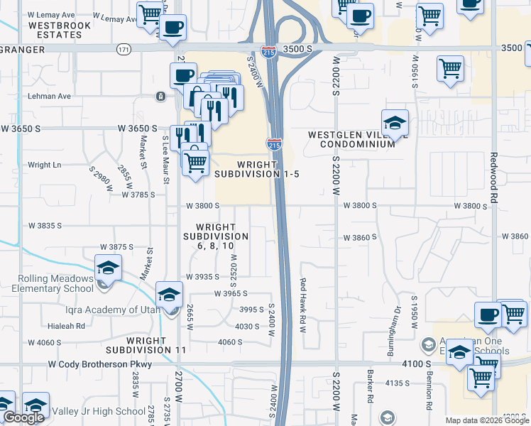 map of restaurants, bars, coffee shops, grocery stores, and more near 2419 West 3800 South in West Valley City