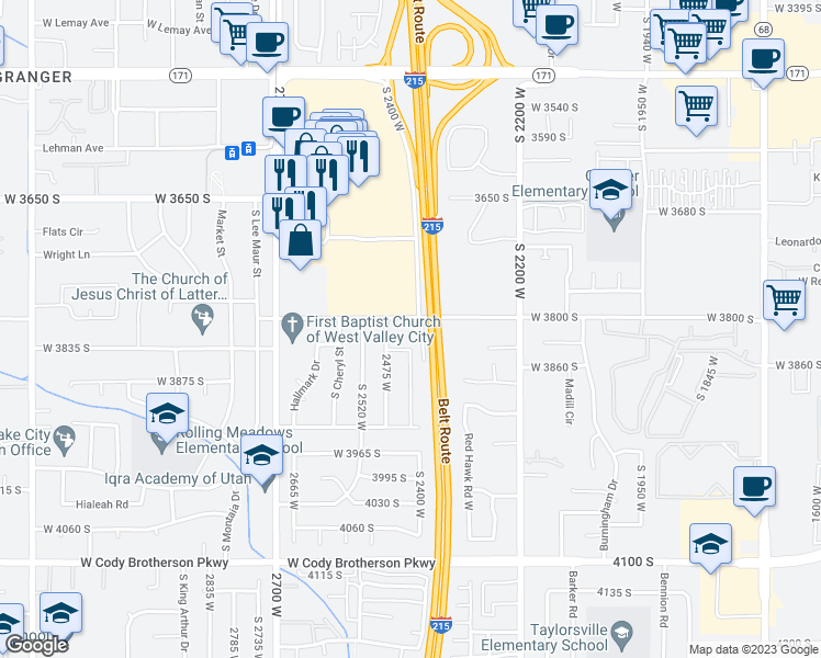 map of restaurants, bars, coffee shops, grocery stores, and more near 2419 West 3800 South in West Valley City