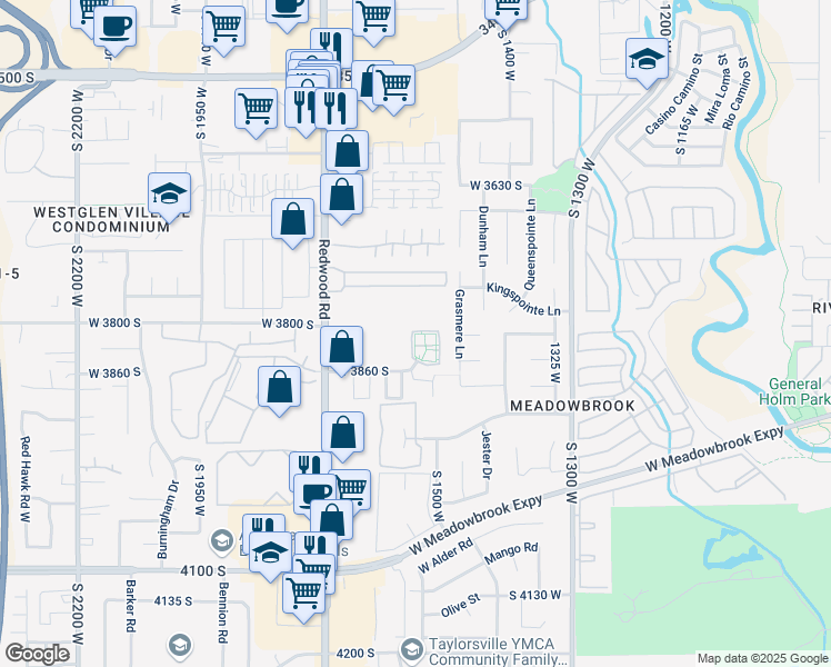 map of restaurants, bars, coffee shops, grocery stores, and more near 3821 Kingsbury Lane in West Valley City