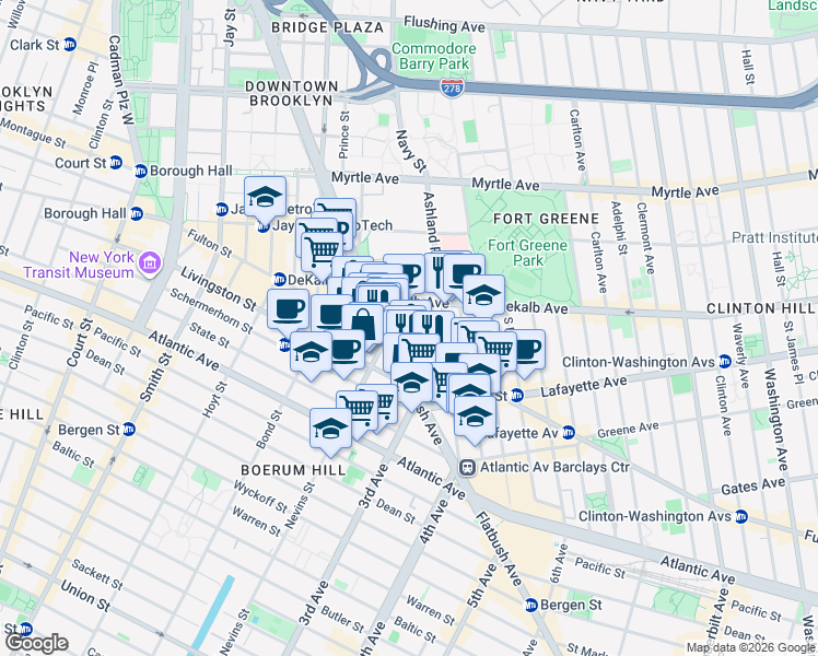 map of restaurants, bars, coffee shops, grocery stores, and more near 30 Rockwell Place in Brooklyn