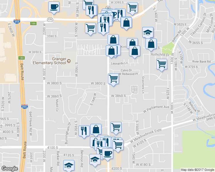 map of restaurants, bars, coffee shops, grocery stores, and more near 3810 South Redwood Road in Salt Lake City