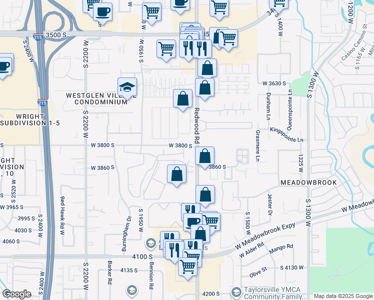 map of restaurants, bars, coffee shops, grocery stores, and more near 3810 Redwood Road in West Valley City