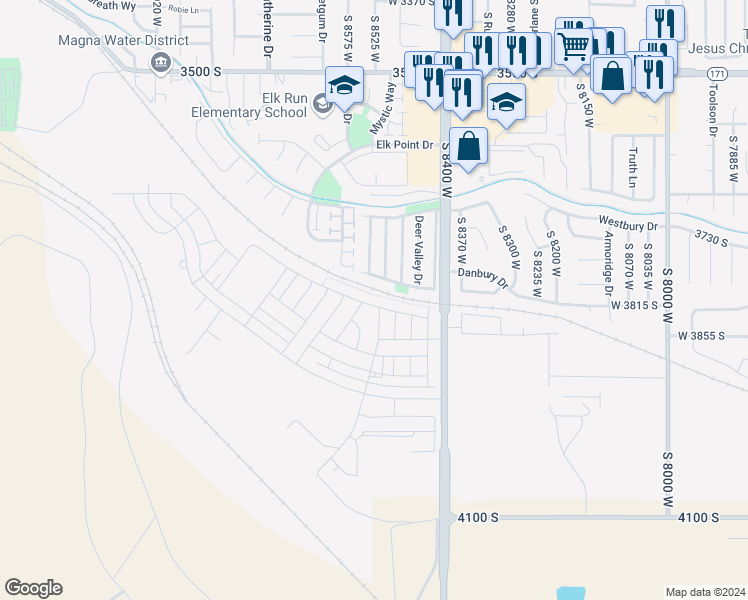 map of restaurants, bars, coffee shops, grocery stores, and more near 8979 West 3500 South in Magna