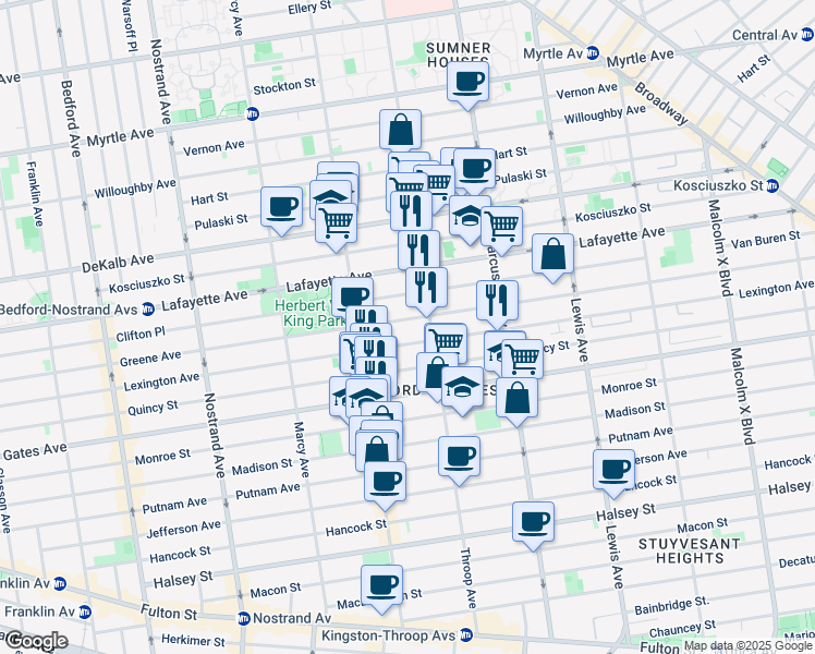map of restaurants, bars, coffee shops, grocery stores, and more near 434 Throop Avenue in Brooklyn