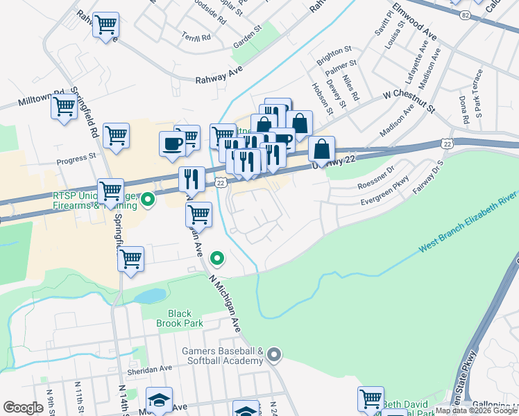 map of restaurants, bars, coffee shops, grocery stores, and more near 501 Clubhouse Court in Union
