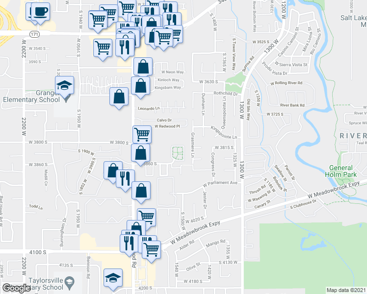 map of restaurants, bars, coffee shops, grocery stores, and more near 3815 Clare Drive in West Valley City