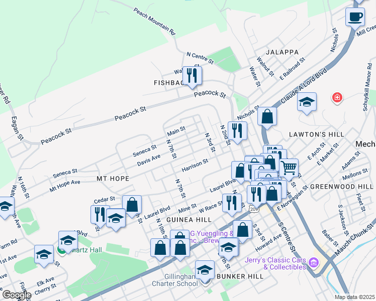 map of restaurants, bars, coffee shops, grocery stores, and more near 510 Fairview Street in Pottsville