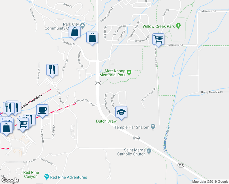 map of restaurants, bars, coffee shops, grocery stores, and more near 1638 Village Round Drive in Park City