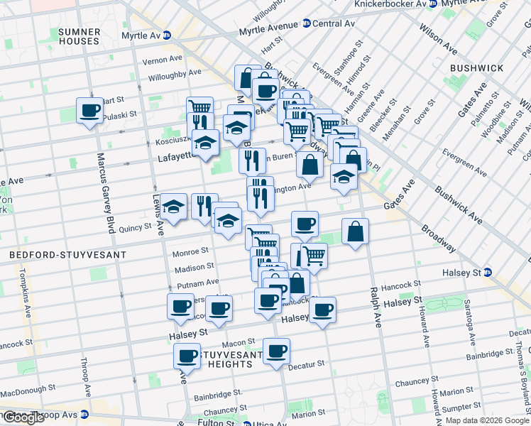 map of restaurants, bars, coffee shops, grocery stores, and more near in Brooklyn