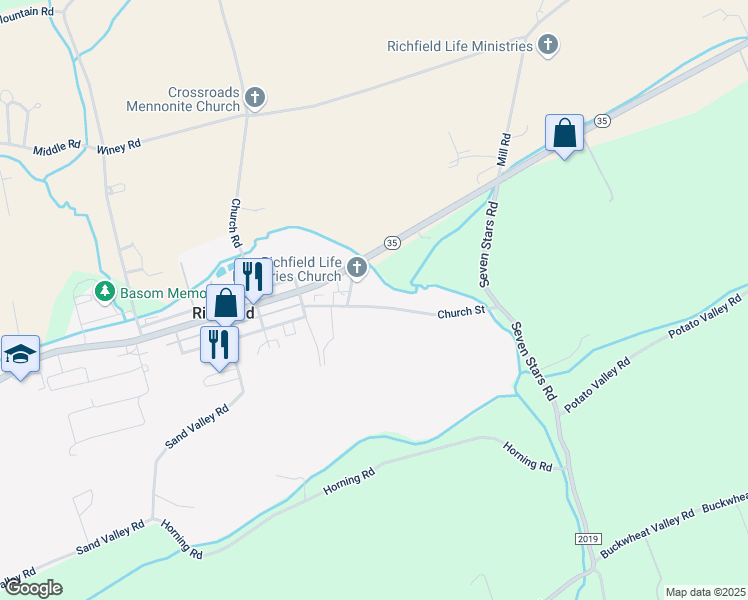 map of restaurants, bars, coffee shops, grocery stores, and more near 189 Church Street in Richfield
