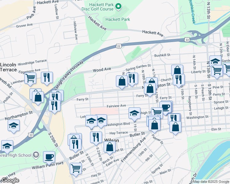 map of restaurants, bars, coffee shops, grocery stores, and more near 2010 Northampton Street in Easton