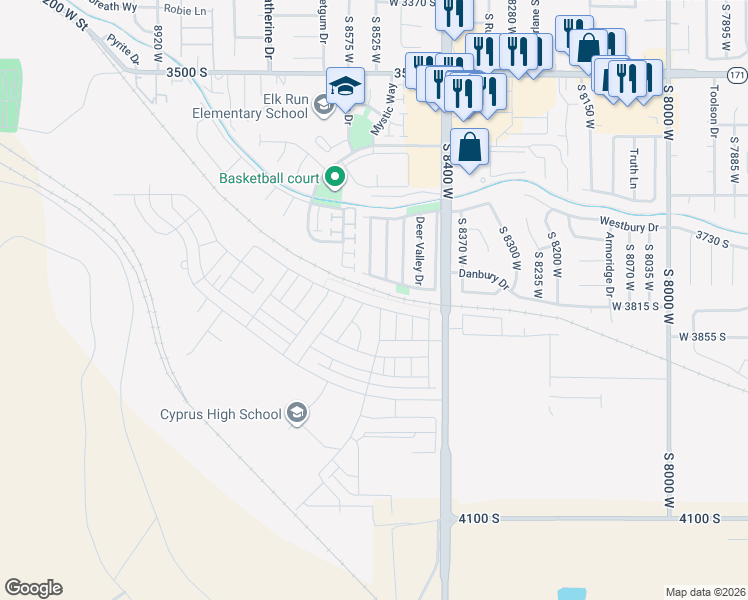 map of restaurants, bars, coffee shops, grocery stores, and more near 8979 West 3500 South in Magna