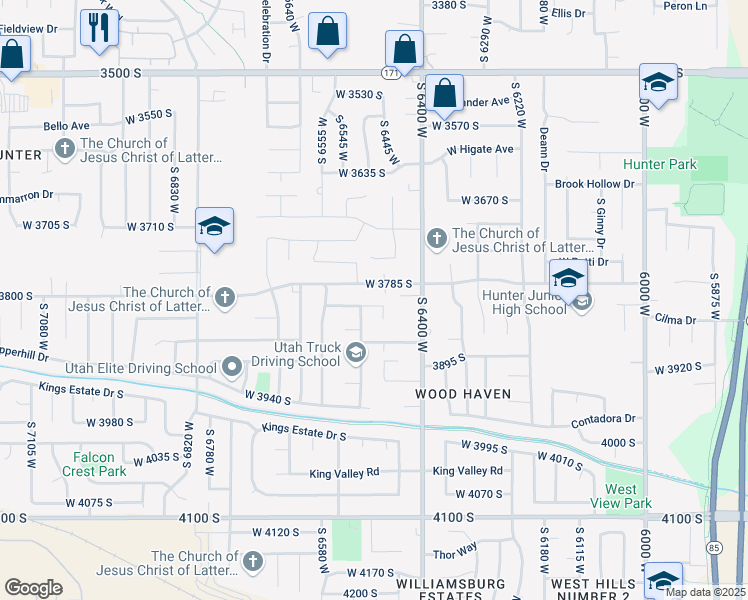 map of restaurants, bars, coffee shops, grocery stores, and more near 6478 West 3820 South in West Valley City