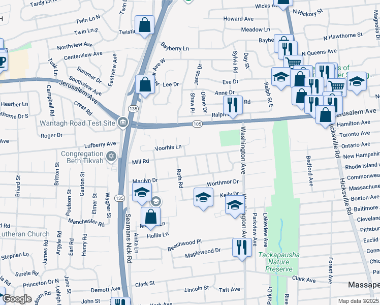 map of restaurants, bars, coffee shops, grocery stores, and more near 3887 Mill Road in Seaford