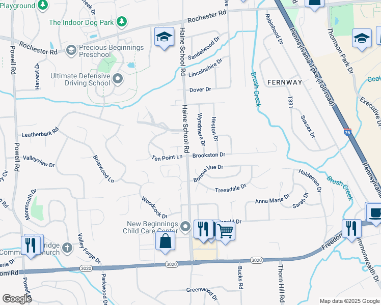 map of restaurants, bars, coffee shops, grocery stores, and more near 1581 Haine School Road in Cranberry Township