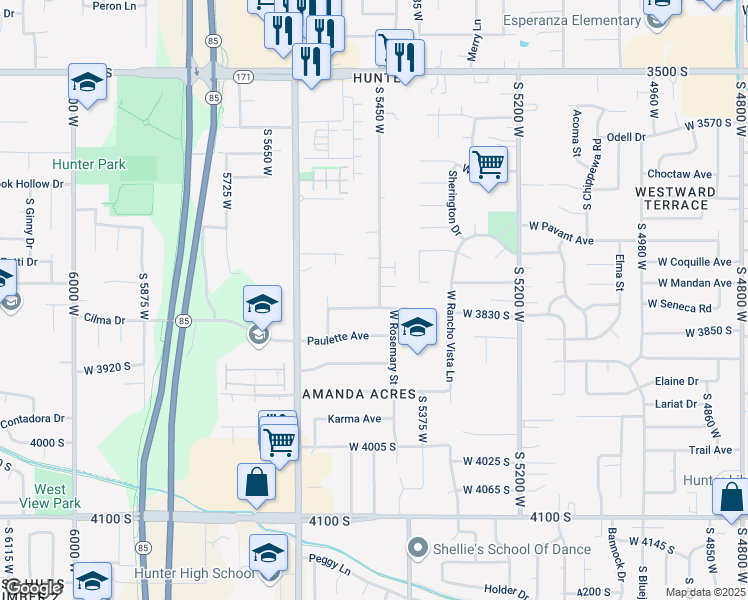 map of restaurants, bars, coffee shops, grocery stores, and more near 3810 South 5450 West in West Valley City
