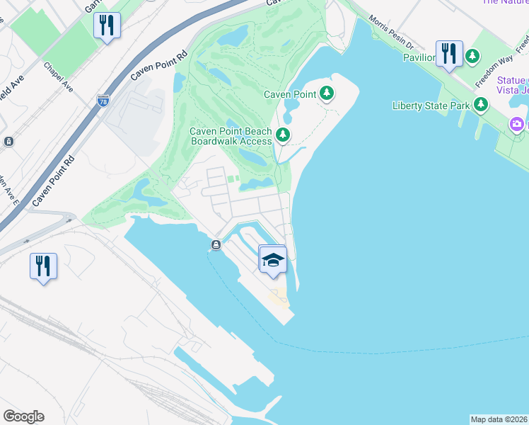 map of restaurants, bars, coffee shops, grocery stores, and more near 64 Independence Way in Jersey City