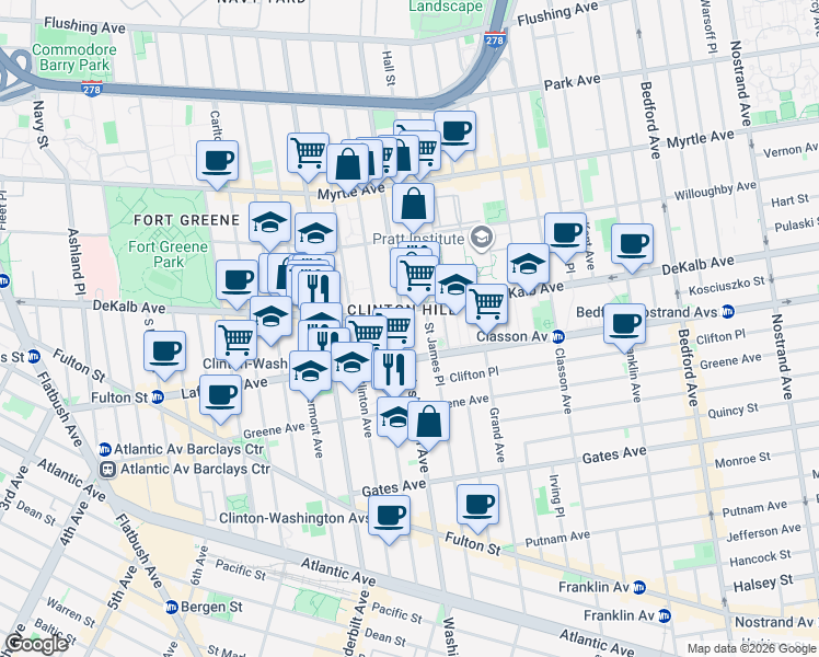 map of restaurants, bars, coffee shops, grocery stores, and more near in Brooklyn
