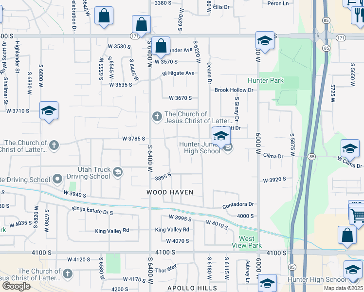 map of restaurants, bars, coffee shops, grocery stores, and more near 3813 South 6300 West in West Valley City