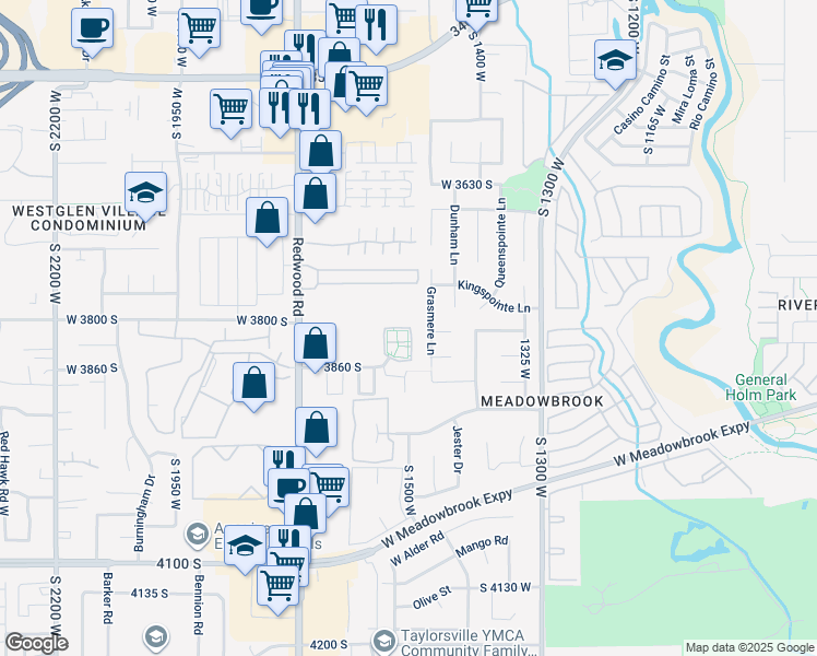 map of restaurants, bars, coffee shops, grocery stores, and more near 1518 West Kingsbury Lane in West Valley City