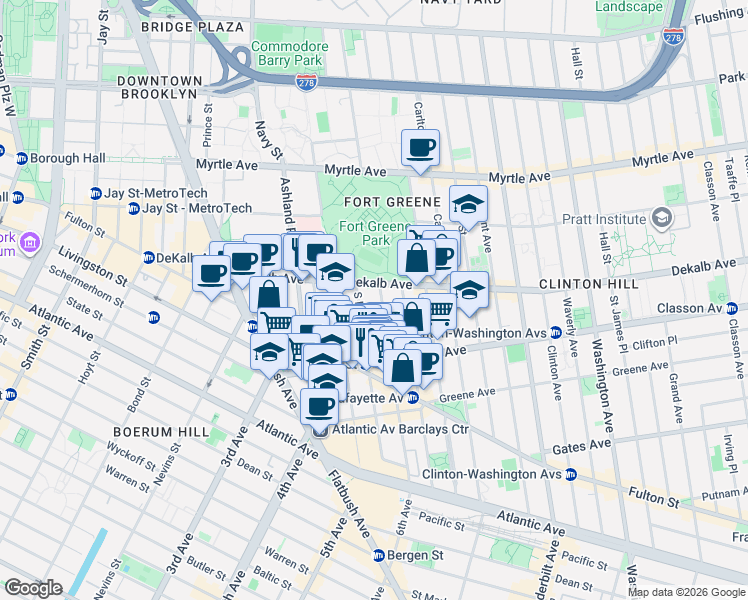 map of restaurants, bars, coffee shops, grocery stores, and more near in Brooklyn