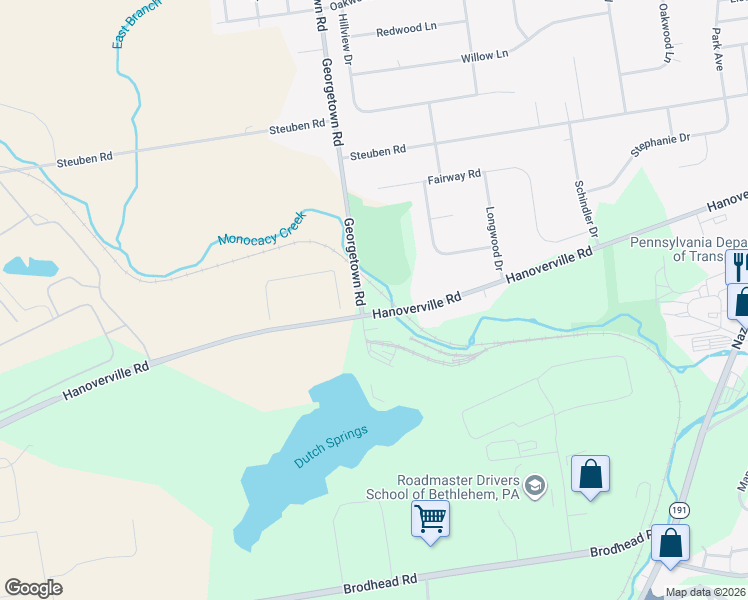 map of restaurants, bars, coffee shops, grocery stores, and more near 4686 Hanoverville Road in Bethlehem